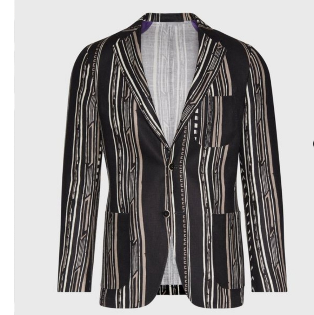 🖤BUY 2 GET 1 FREE  Paul Stuart Black and Tan Linen Stripe Jacket Size 38/R